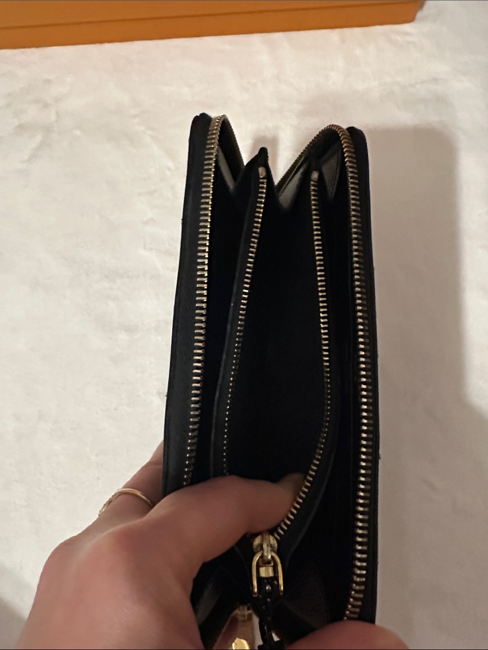 Saint Laurent Black Chevron Quilted Zip-Around Wallet with Gold YSL - Picture 9 of 13